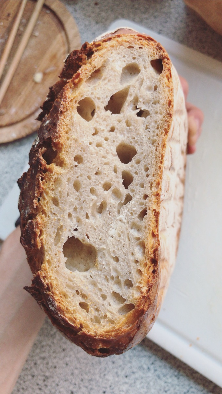 Loaf #7, the open crumb of a cut half